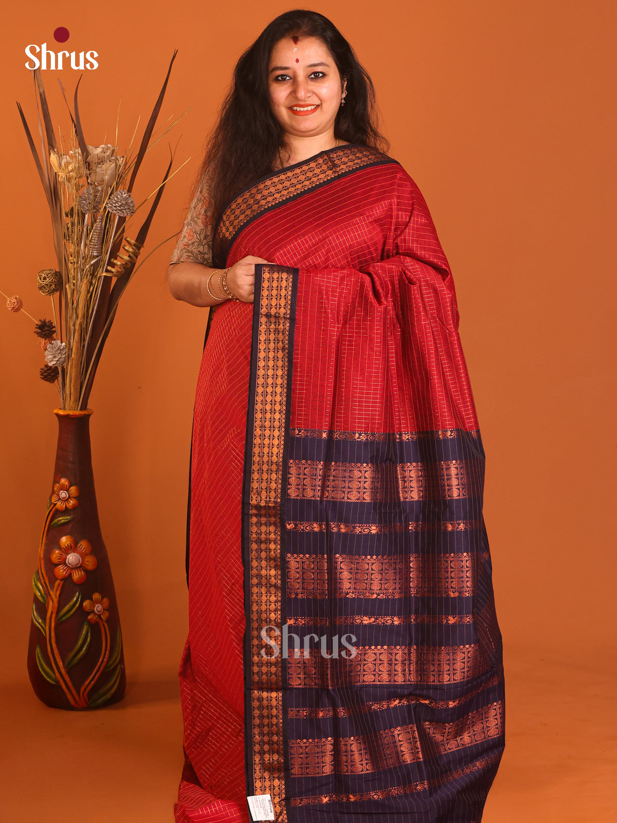 Red & Blue - Kalyani Cotton Saree - Shop on Shrus.com