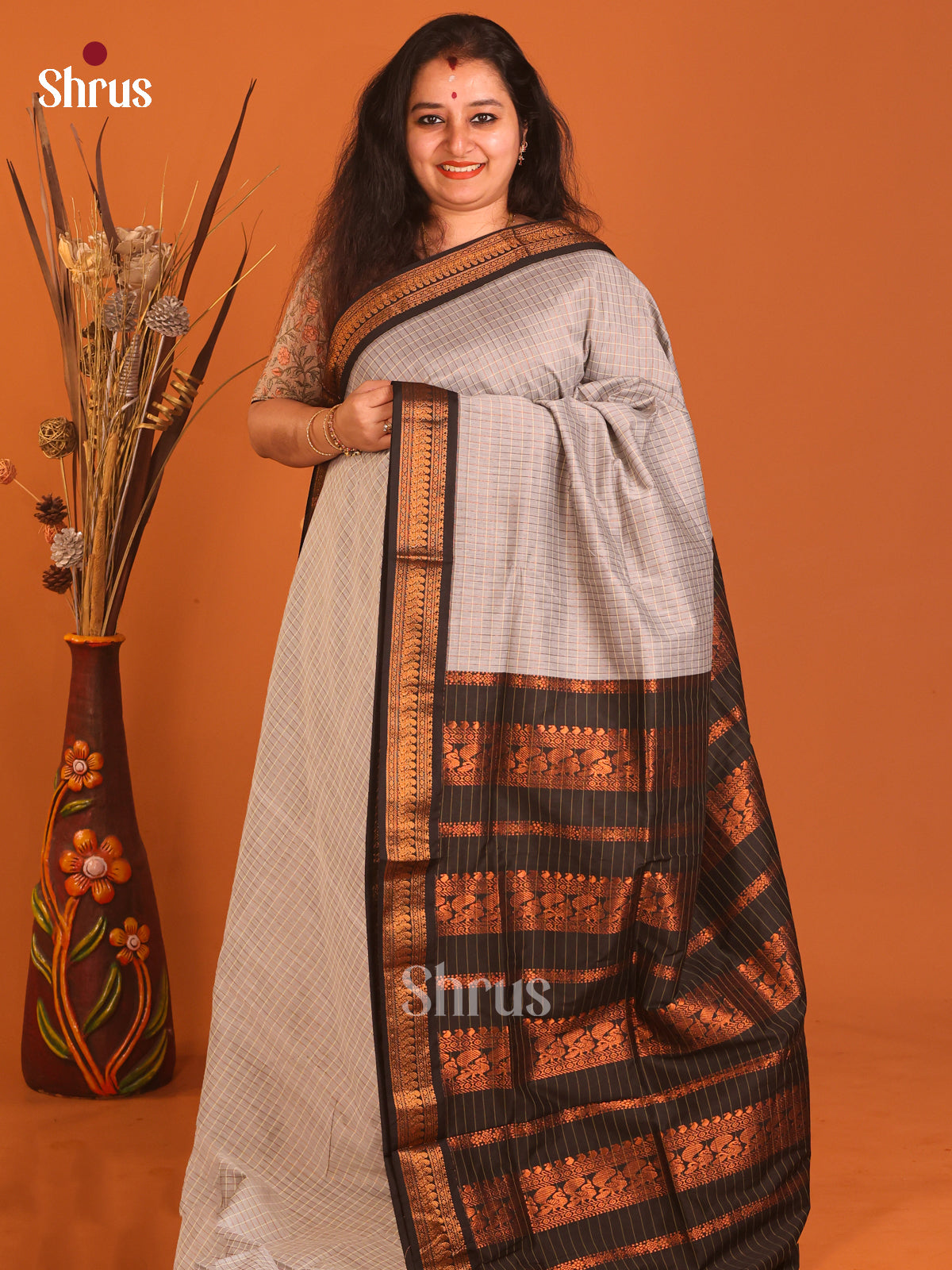 Grey & Black - Kalyani Cotton Saree