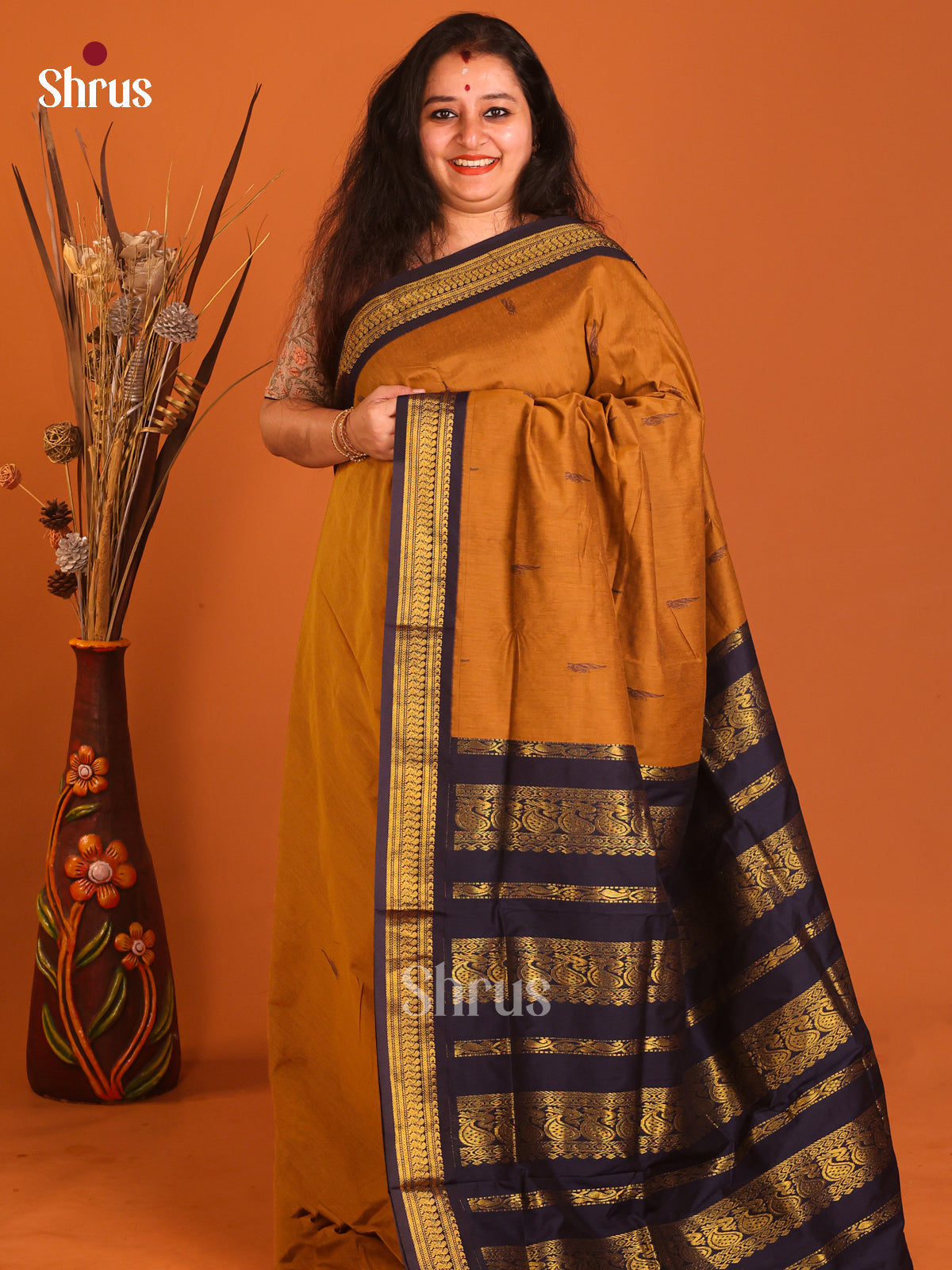 Mustard & Blue - Kalyani Cotton Saree - Shop on Shrus.com