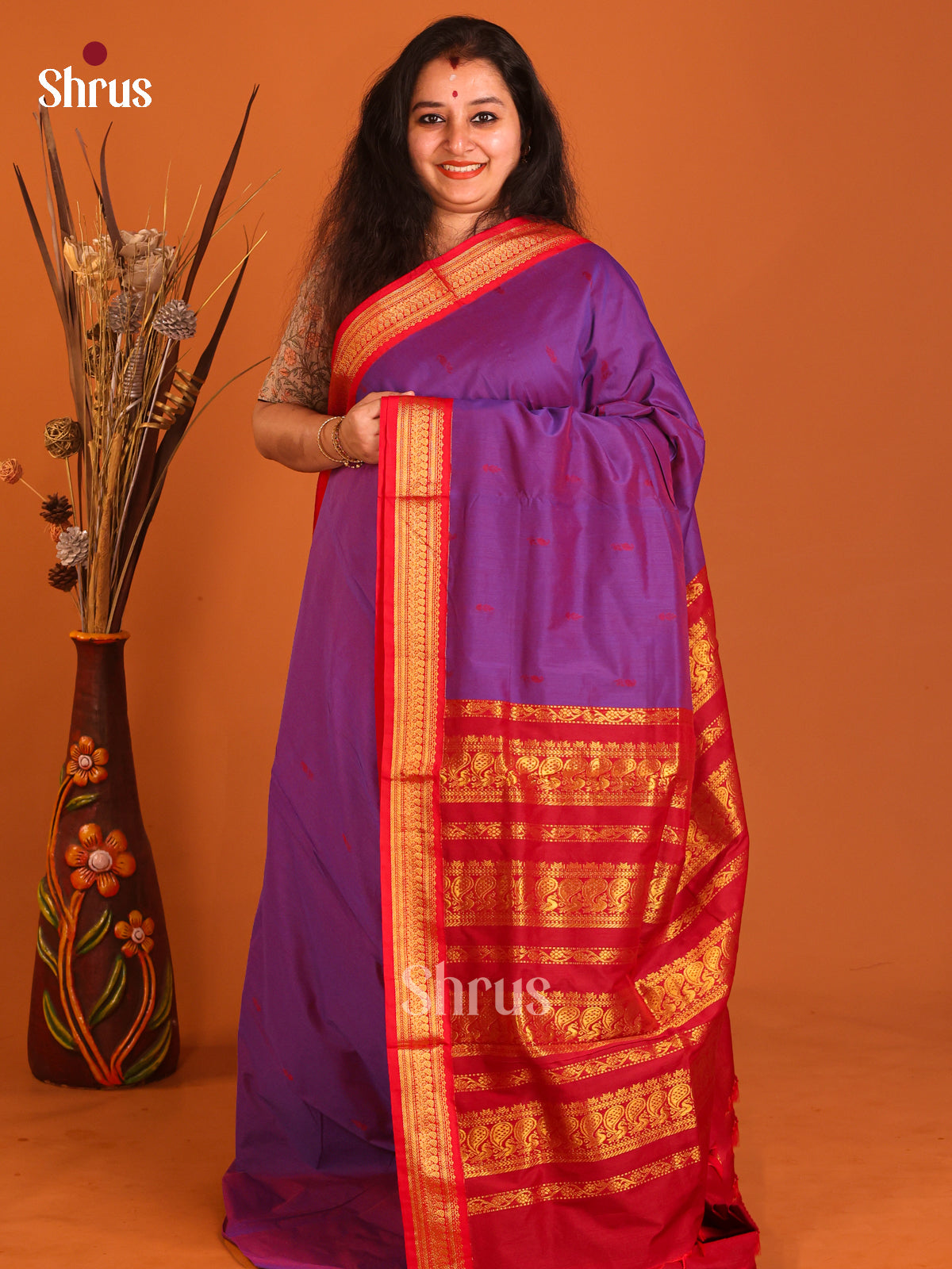 Violet & Red- Kalyani Cotton Saree - Shop on Shrus.com