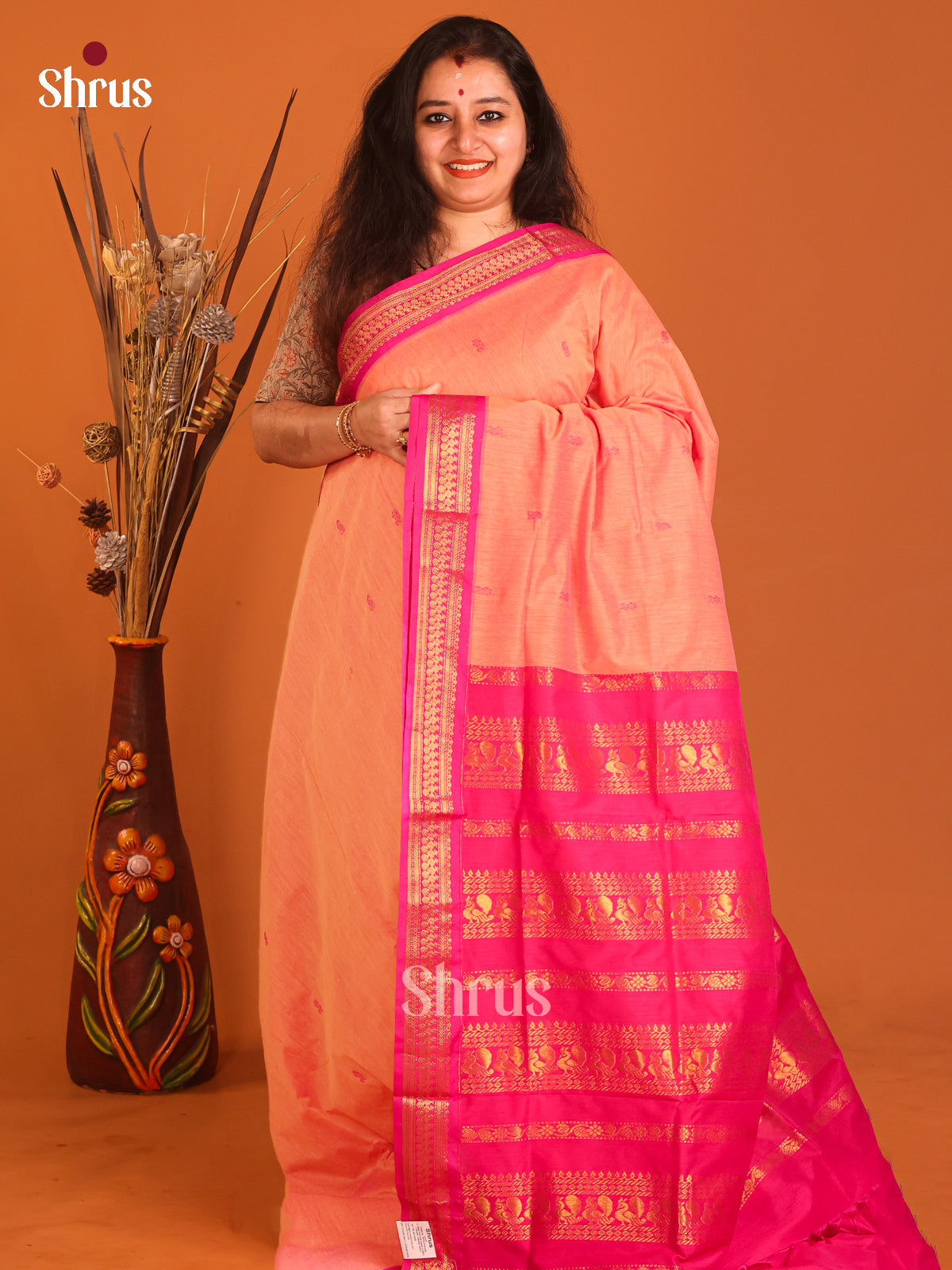 Peach & Pink - Kalyani Cotton Saree - Shop on Shrus.com