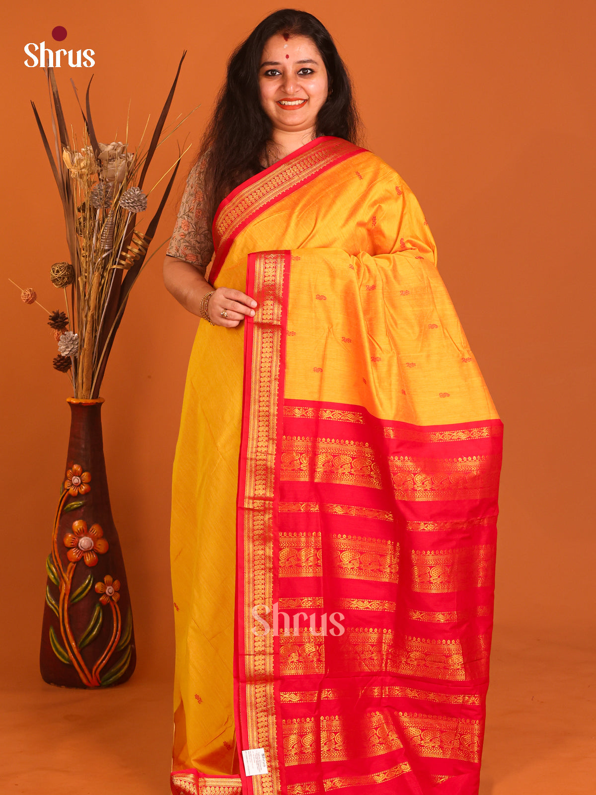 Yellow & Red- Kalyani Cotton Saree - Shop on Shrus.com