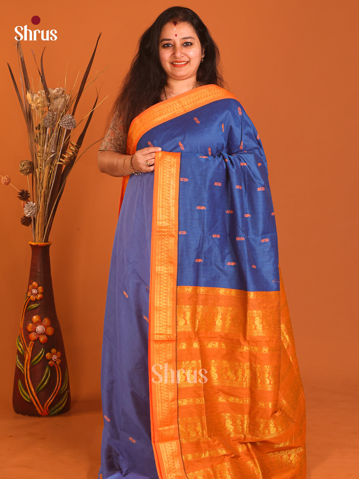 Blue & Orange - Kalyani Cotton Saree