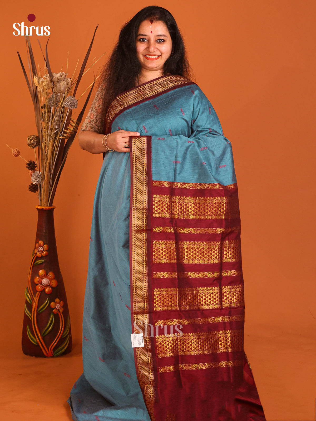 Blue & Maroon- Kalyani Cotton Saree