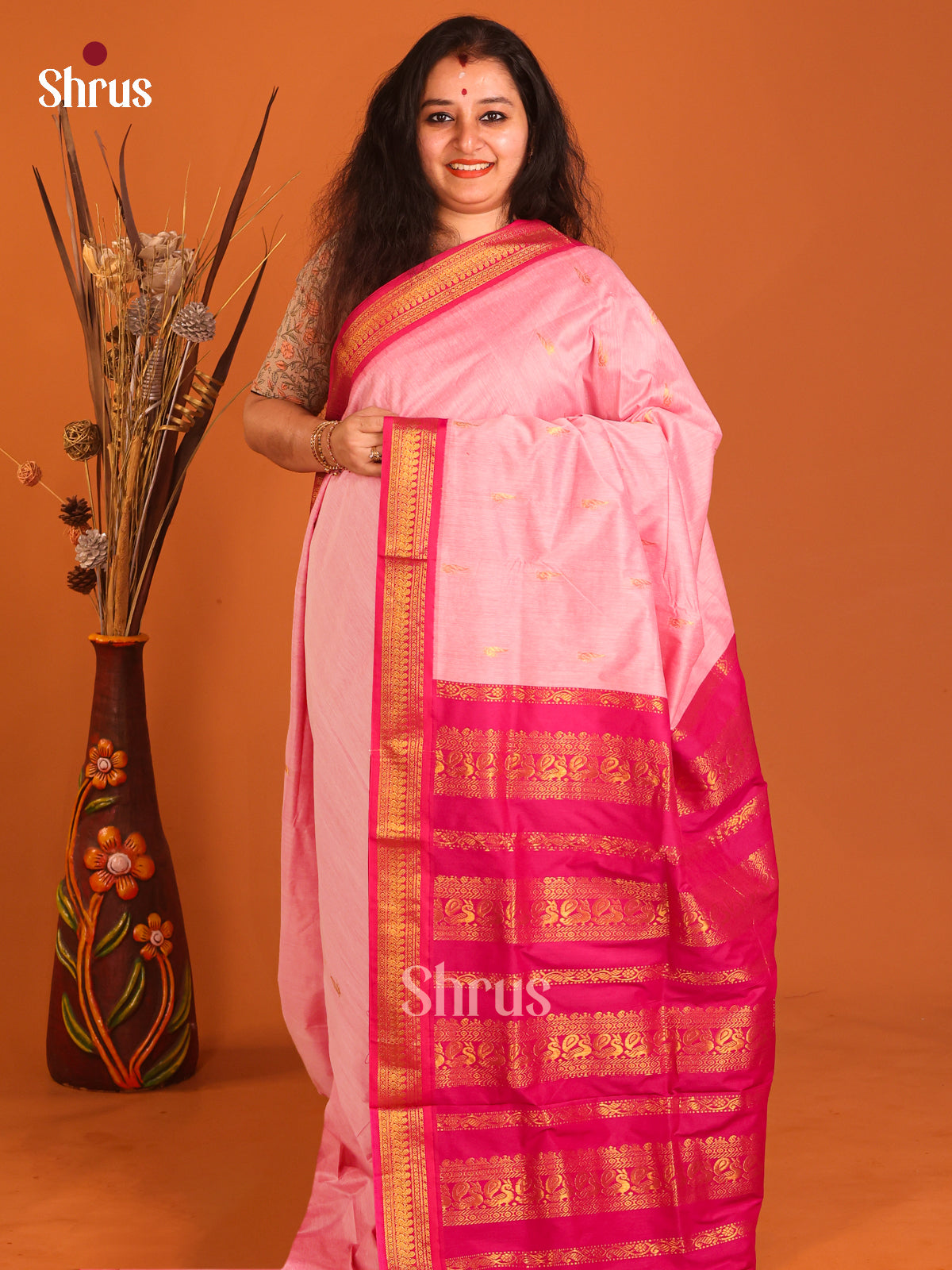 Baby Pink & Pink - Kalyani Cotton Saree