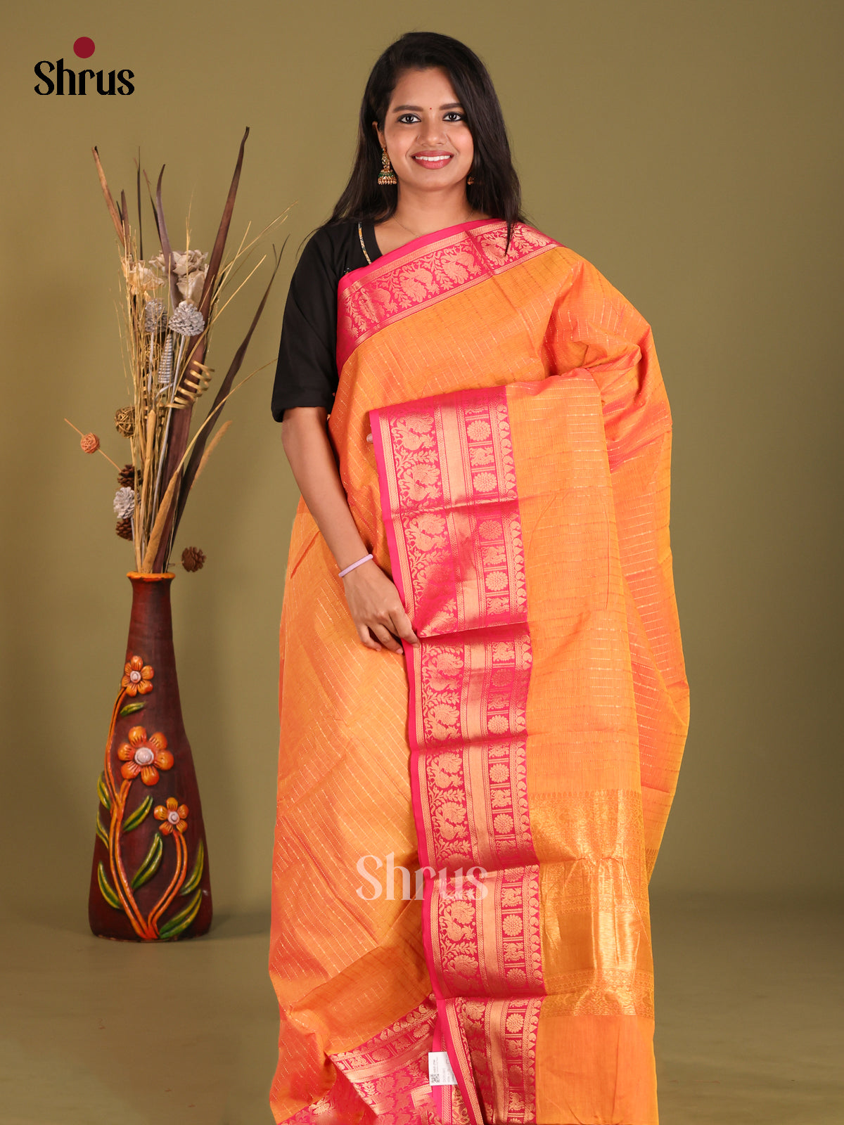 Orange & Pink- Chettinad Cotton Saree