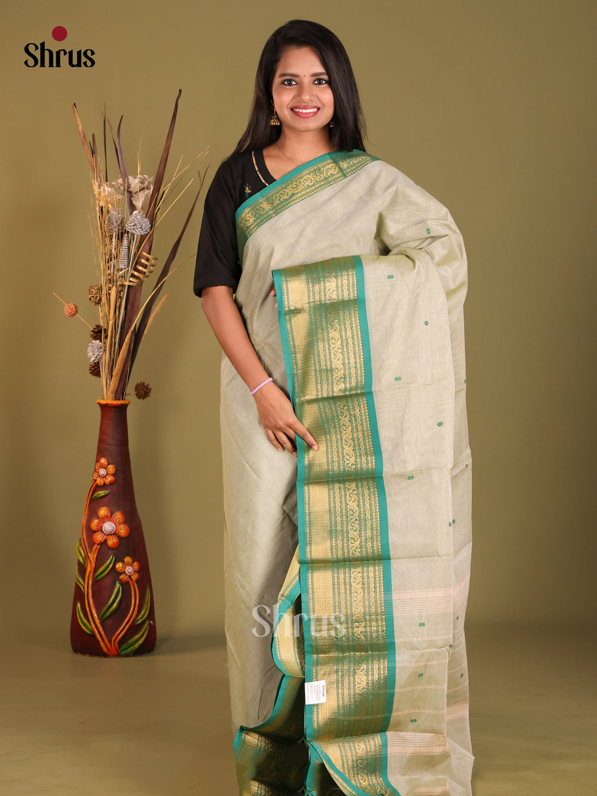 Grey & Green - Chettinad Cotton Saree
