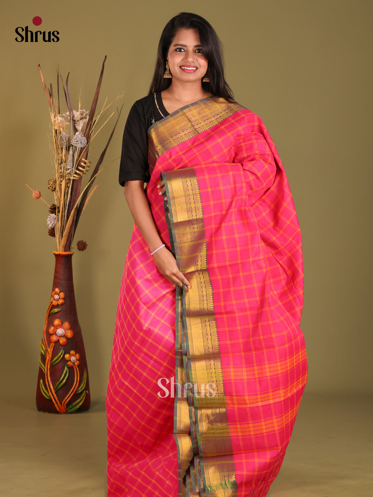 Pink & Green- Chettinad Cotton Saree