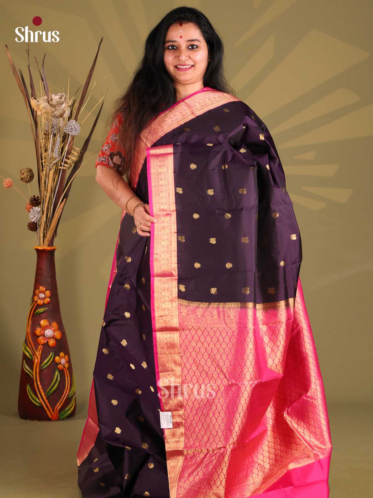 Classy Violet Kanchipuram silk Saree gleams with zari peacock buttas-1