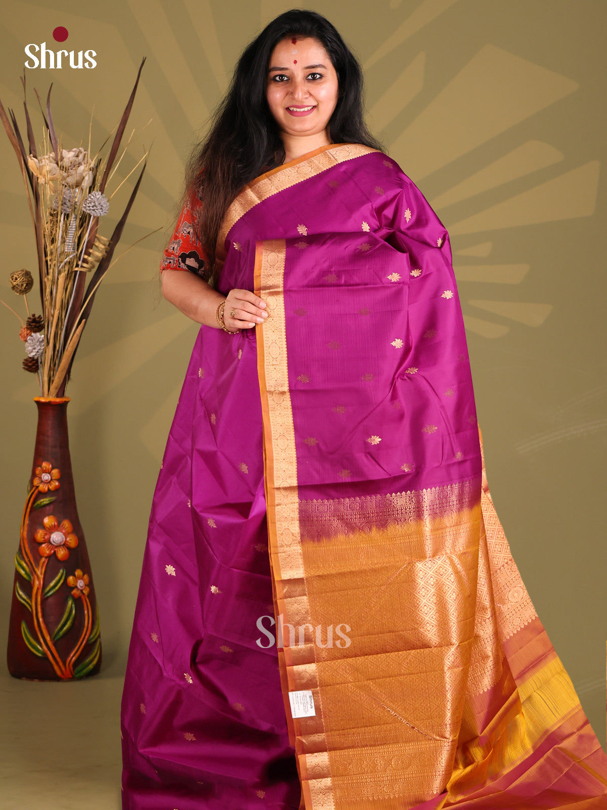 Beautiful Purple Kanchipuram silk Saree with zari micro buttas-1