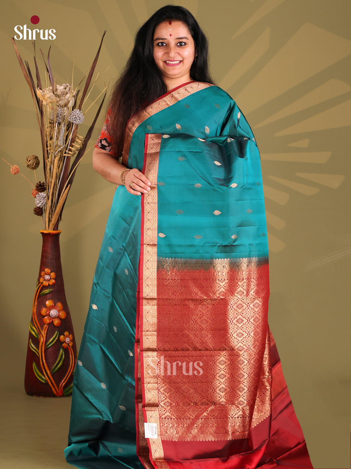 Vibrant Blue Kanchipuram silk Saree with gold zari floral buttas-1