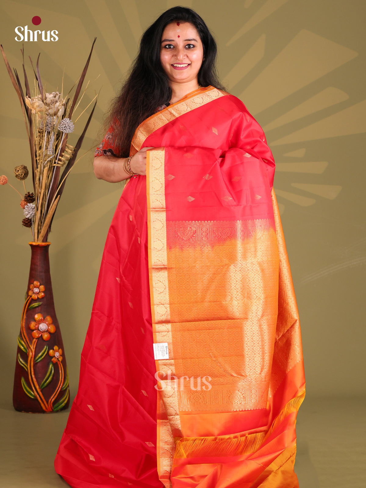 Classy Red Kanchipuram silk Saree gleams with gold zari floral buttas-1