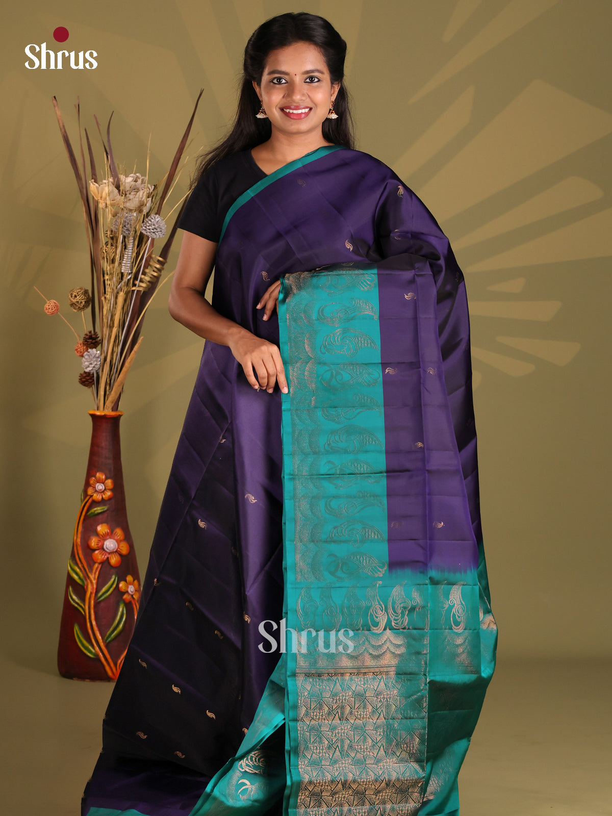 Radiant Violet Softsilk-halfpure Saree gleams with zari buttas