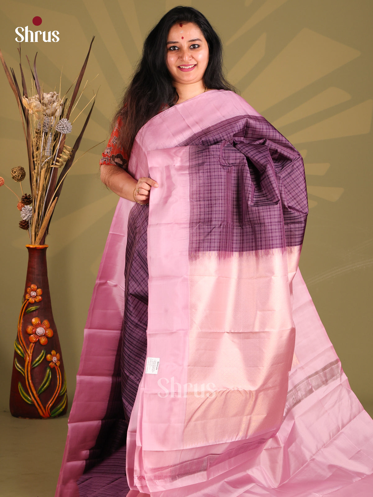 Purple & Lavender Kanchipuram silk Saree with woven checks