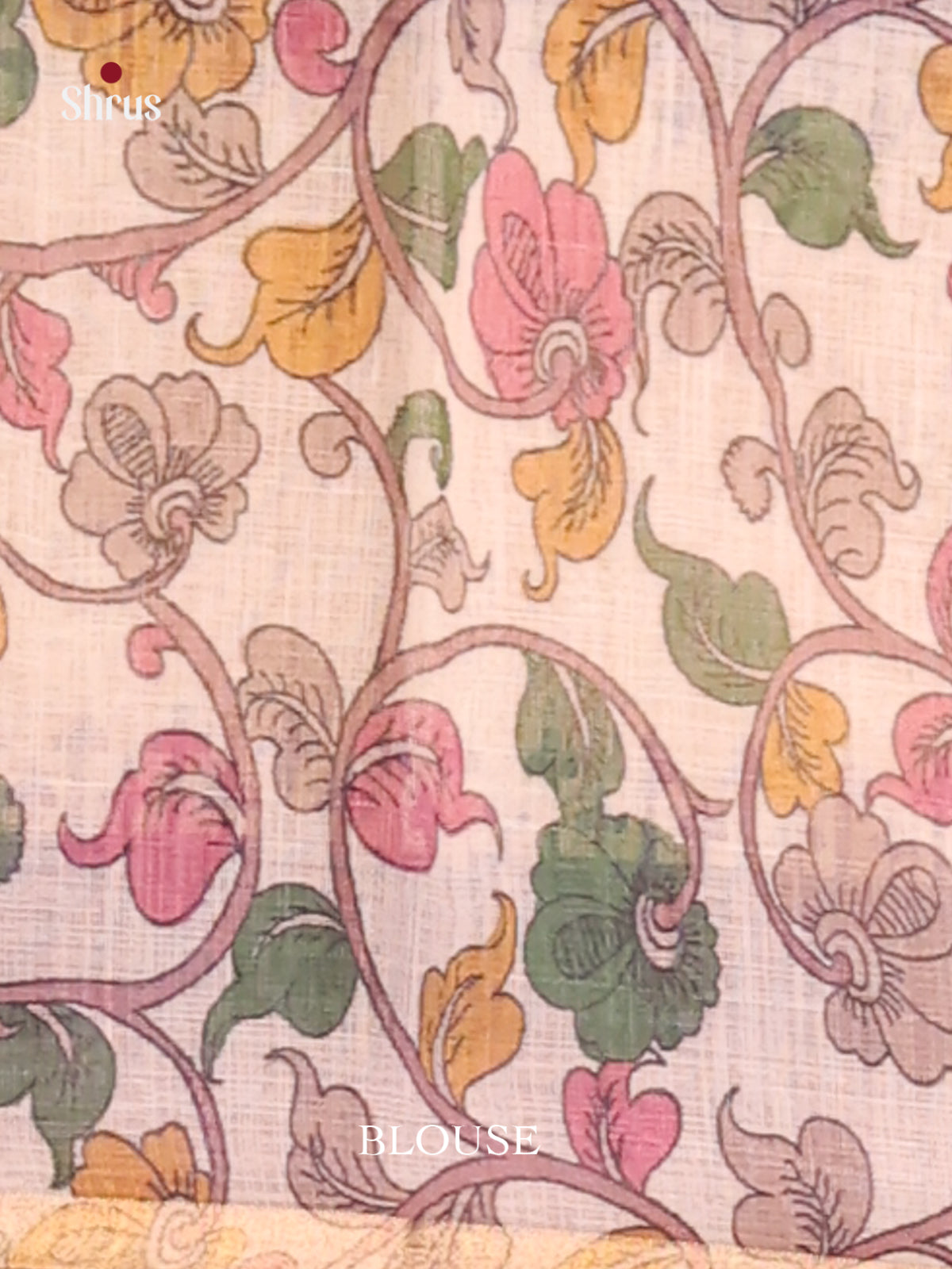 Cream & Purple - Linen Cotton Saree - Shop on Shrus.com