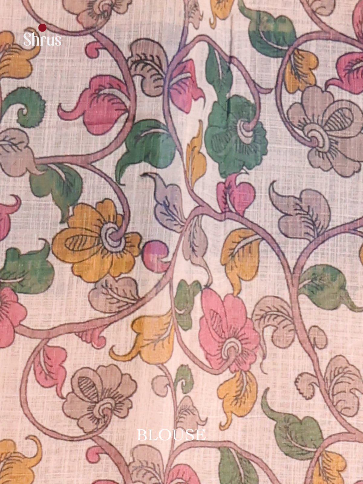 Cream & Blue - Linen Cotton Saree