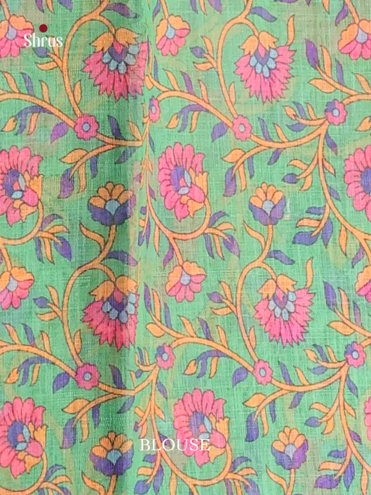 Pink & Green - Linen Cotton Saree - Shop on Shrus.com