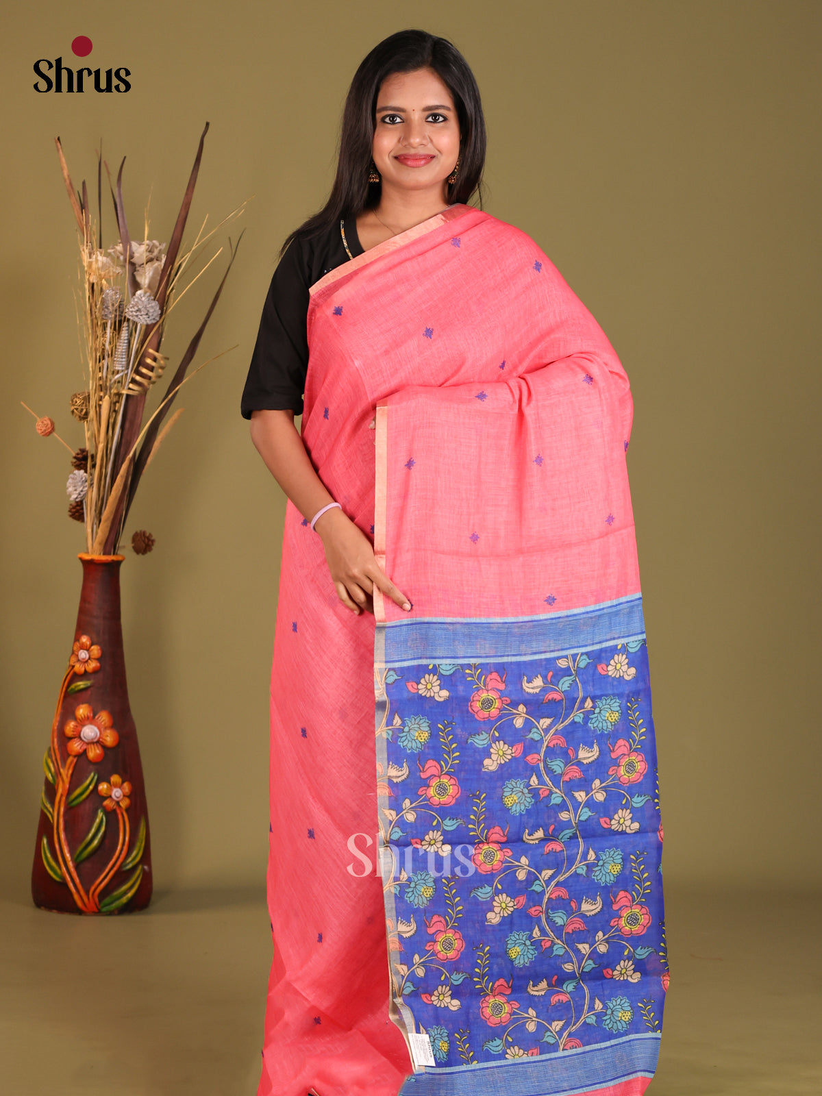 DGS12246 - Linen Cotton Saree - Shop on Shrus.com