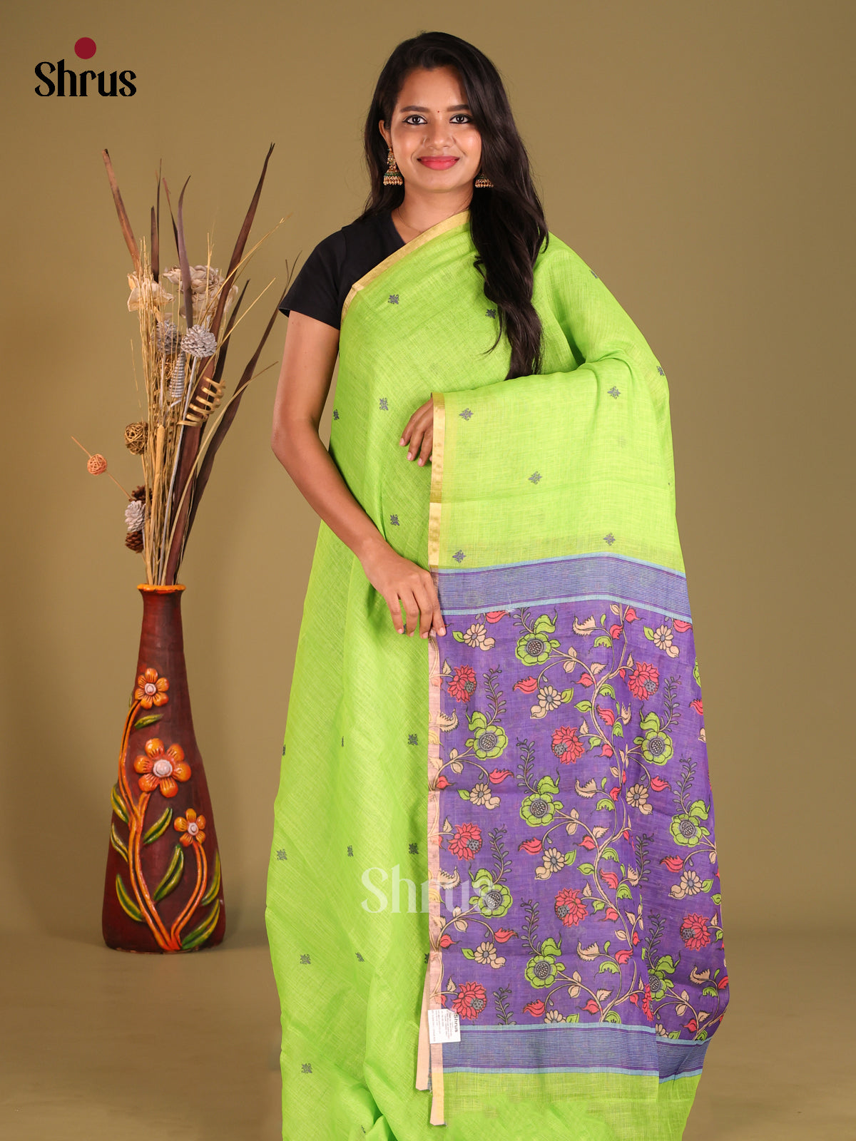 Green & Purple - Linen Cotton Saree