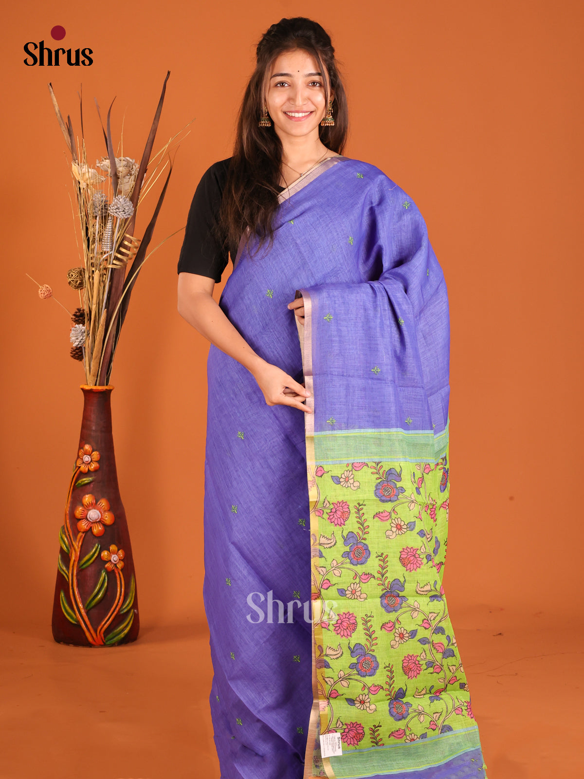 Blue & Green - Linen Cotton Saree