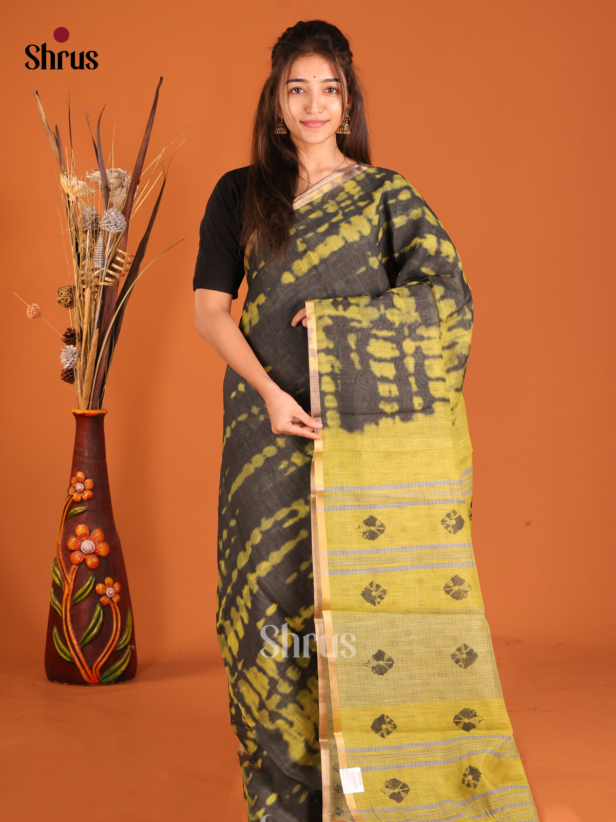 Black & Yellow - Linen Cotton Saree