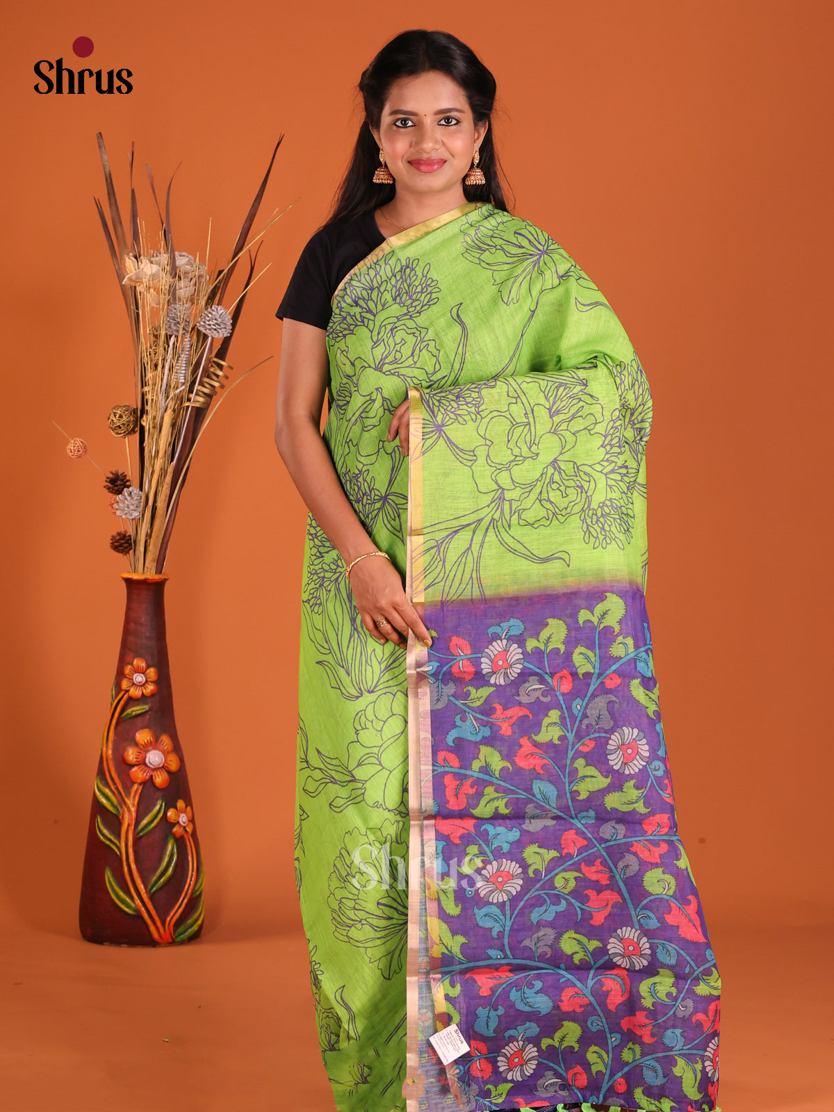 Green & Purple - Linen Cotton Saree
