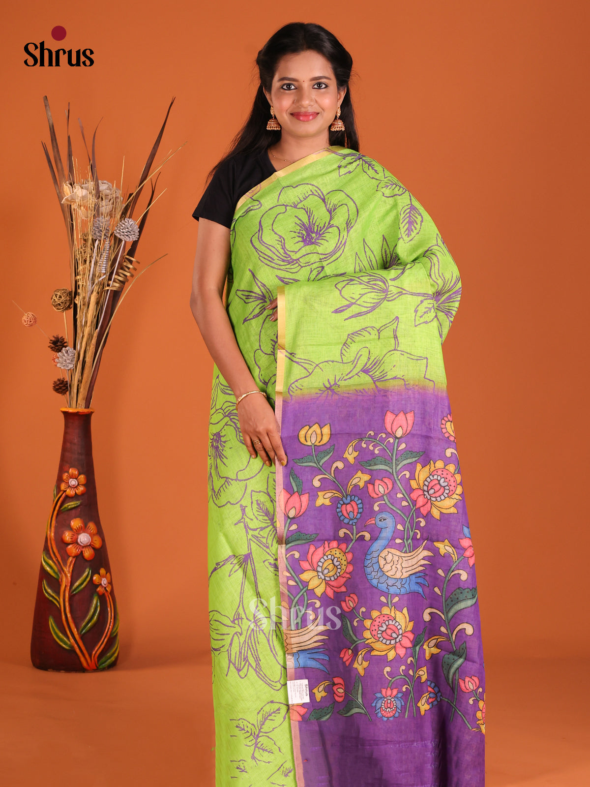 Green & Purple - Linen Cotton Saree