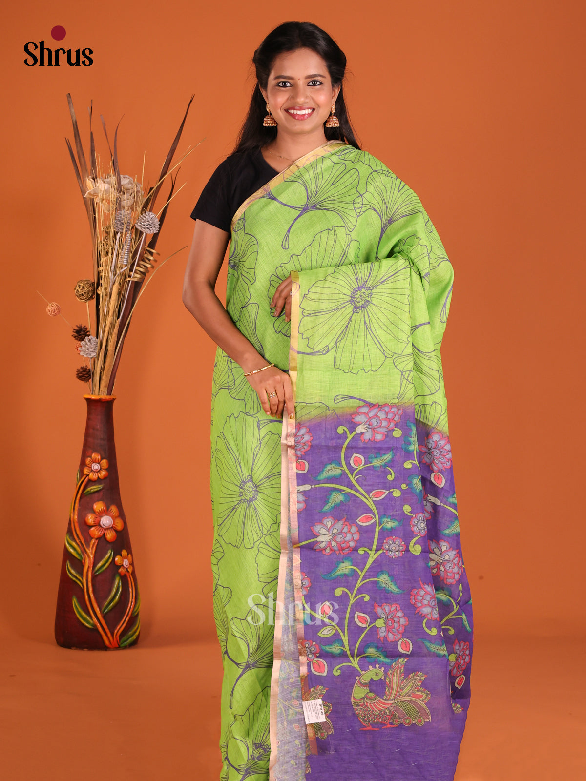 Green & Purple - Linen Cotton Saree