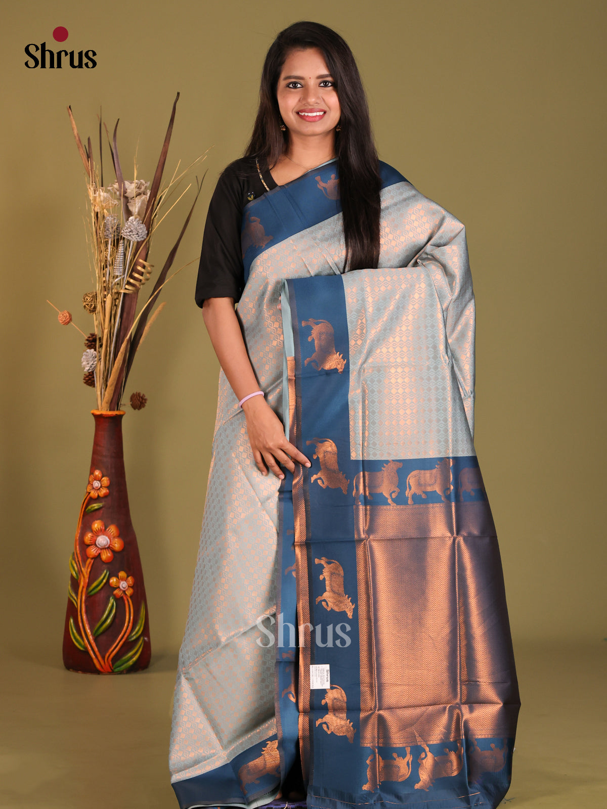 Light Blue & Blue- Semi Softsilk Saree - Shop on Shrus.com