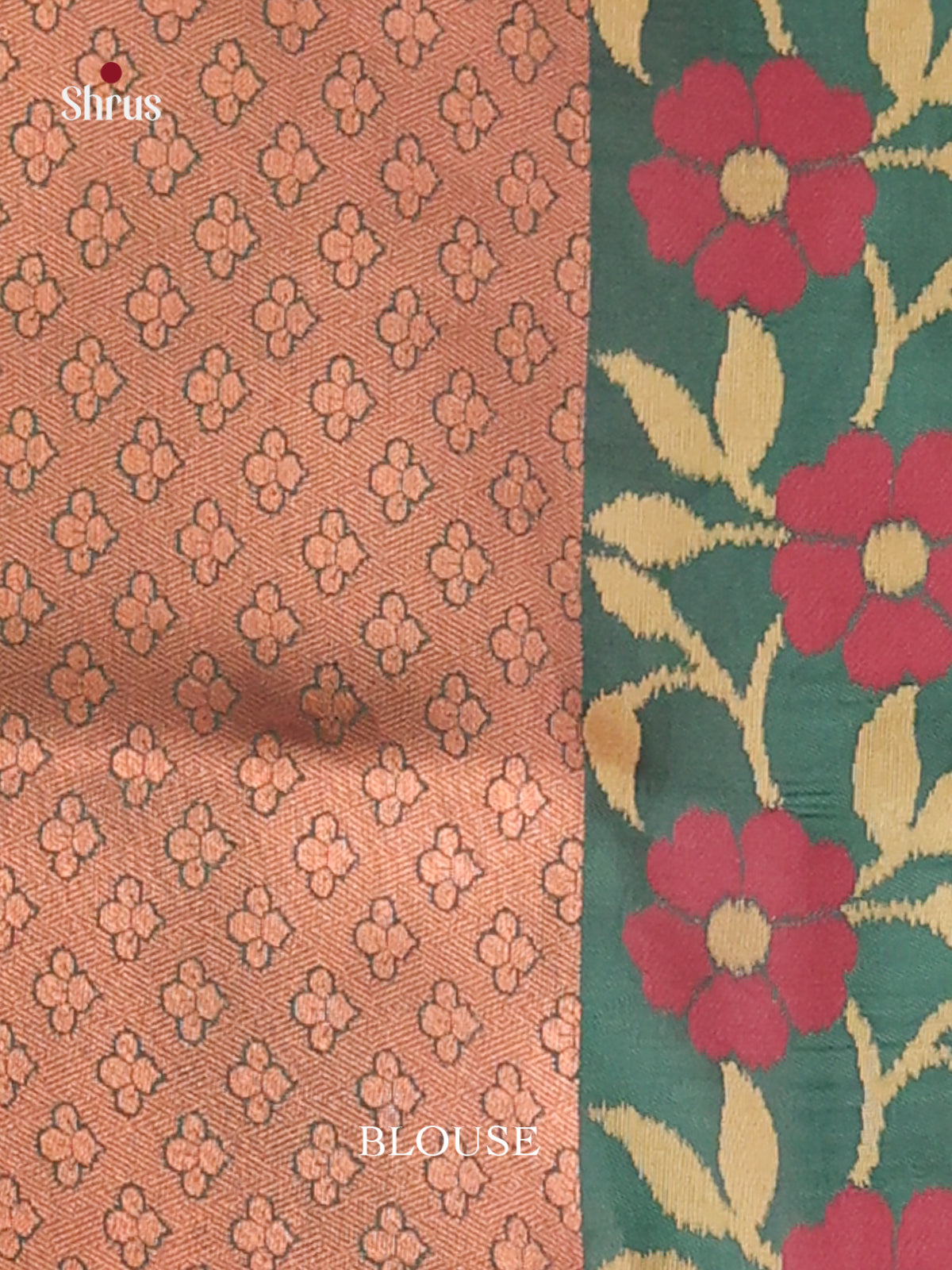 Peach & Green- Semi Softsilk Saree - Shop on Shrus.com