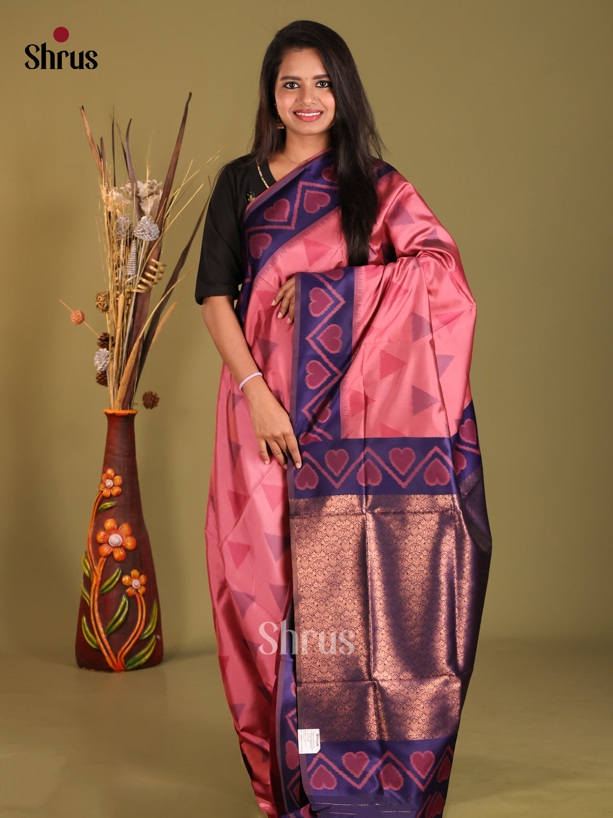 Pink & Blue - Semi Softsilk Saree - Shop on Shrus.com