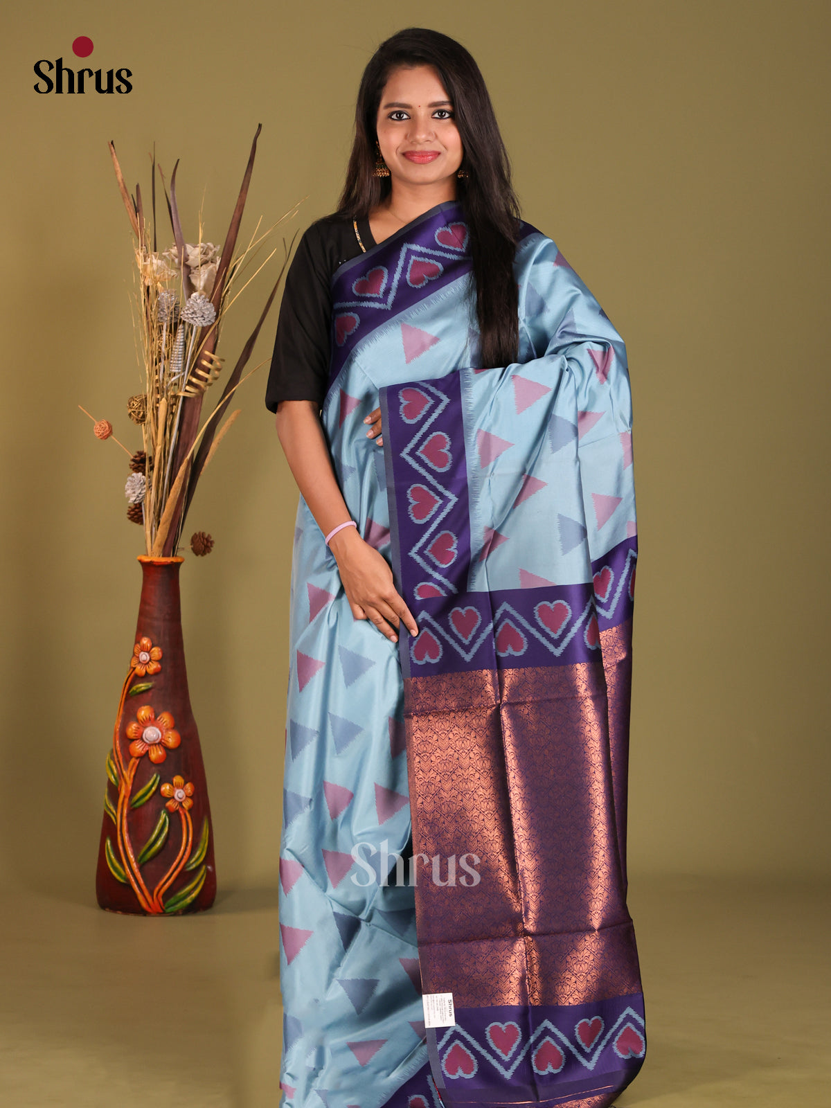 Pastel Blue & Blue - Semi Softsilk Saree - Shop on Shrus.com