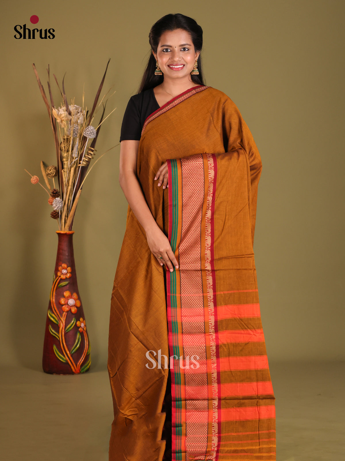 Mustard & Maroon- Narayanpet Cotton Saree