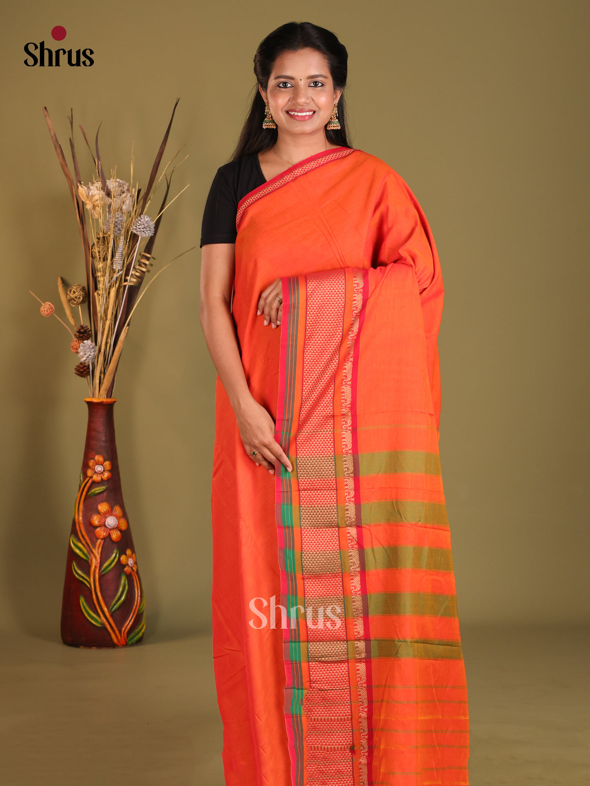 Orange & Red - Narayanpet Cotton Saree