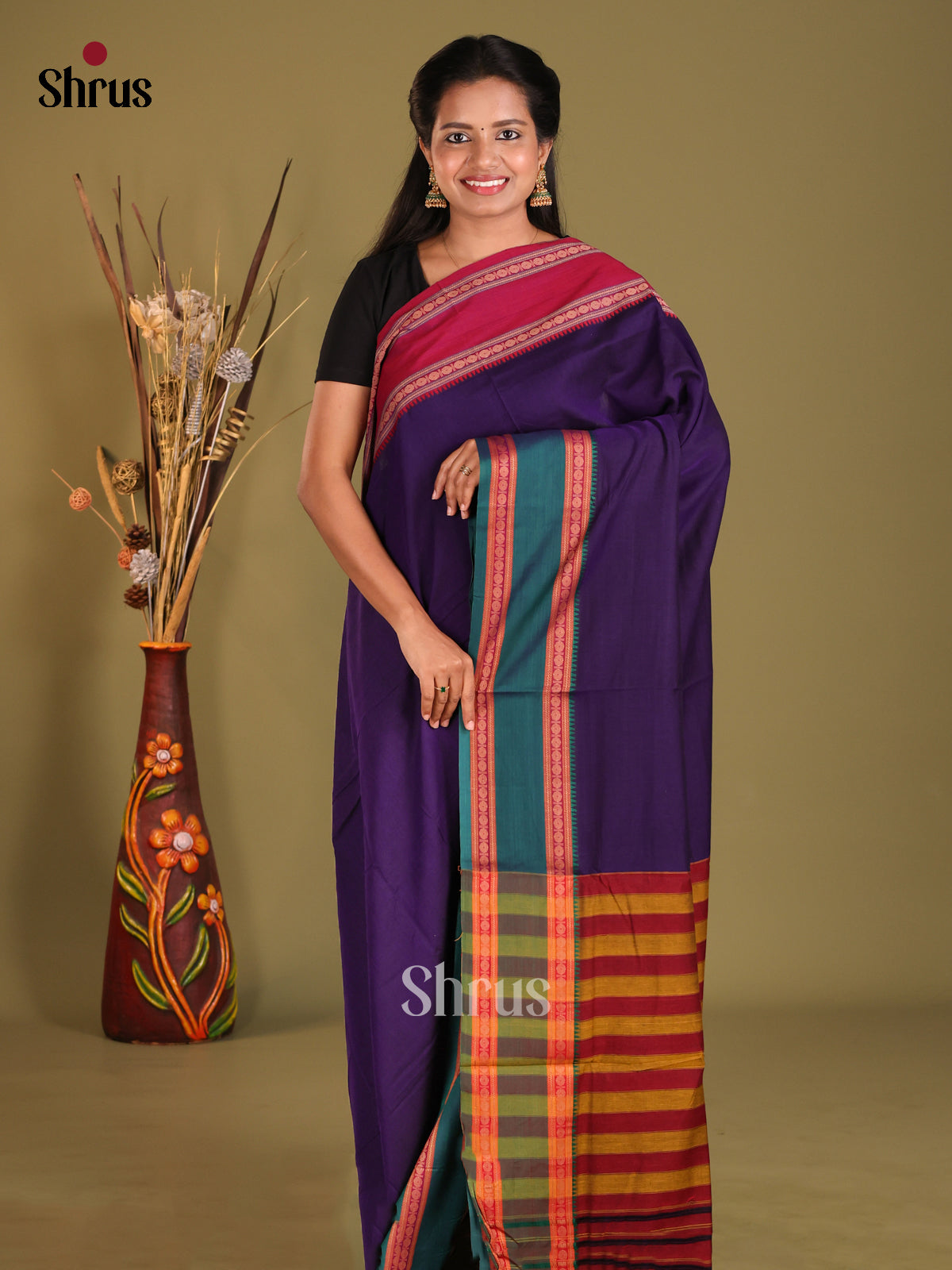 Violet & Green - Narayanpet Cotton Saree