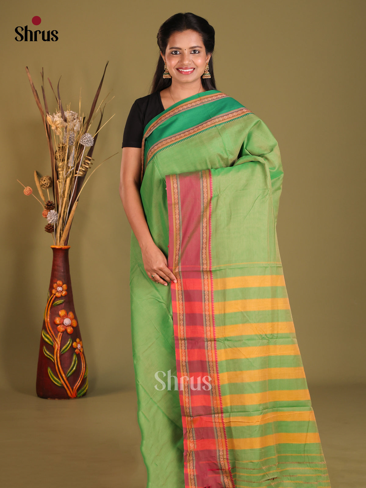 Green & Brown - Narayanpet Cotton Saree