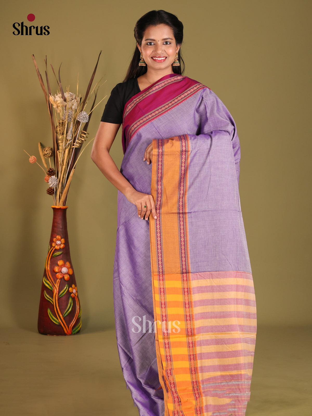 Lavender & Mustard - Narayanpet Cotton Saree