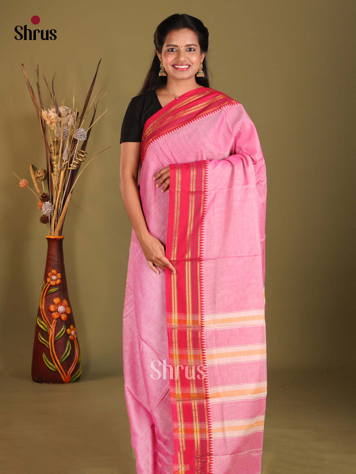 Pink & Red - Narayanpet Cotton Saree