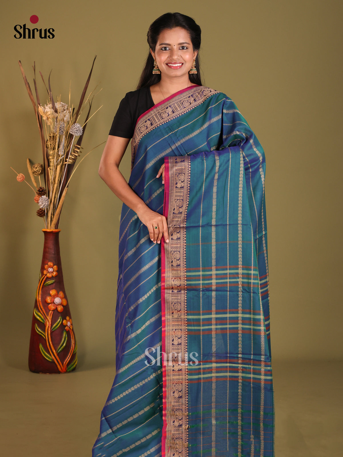 Blue & Red - Narayanpet Cotton Saree