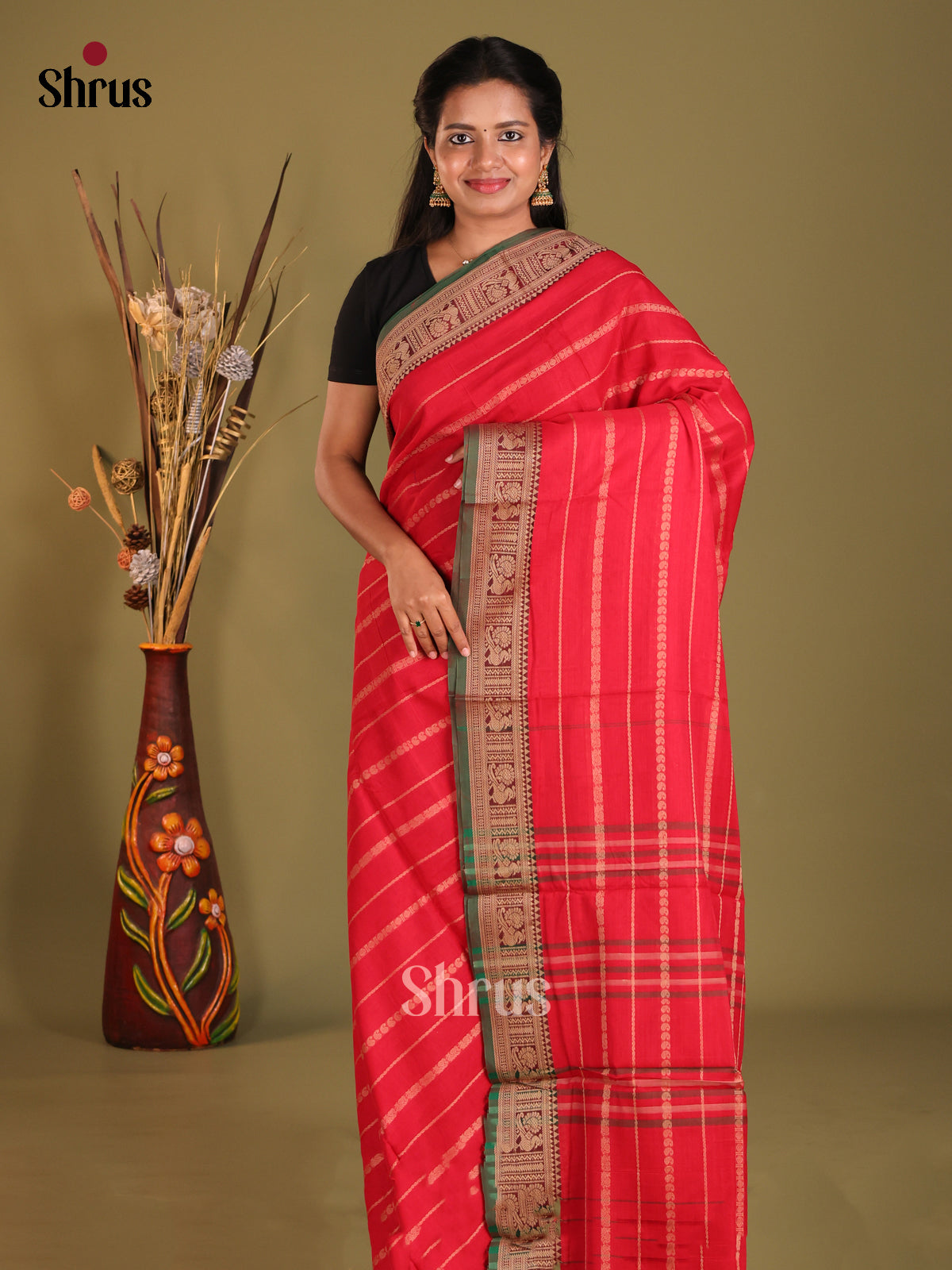 Red & Green - Narayanpet Cotton Saree