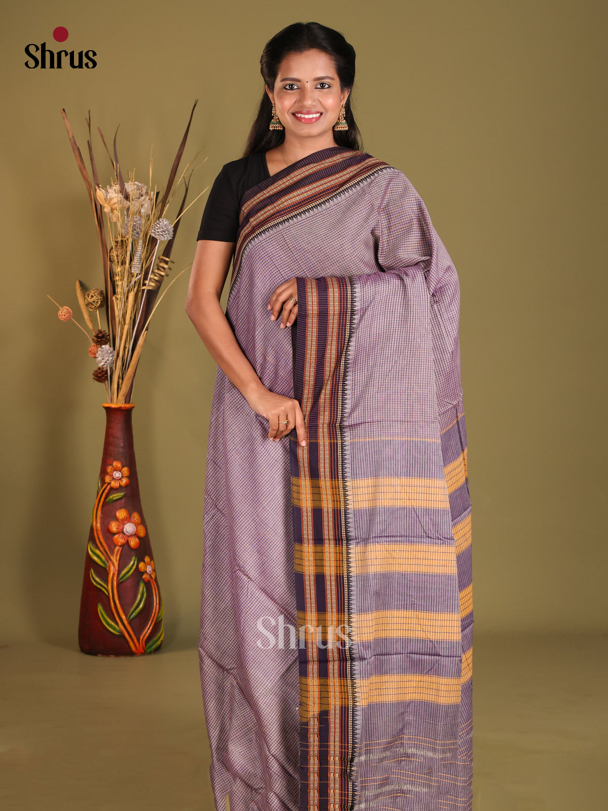 Grey & Black - Narayanpet Cotton Saree