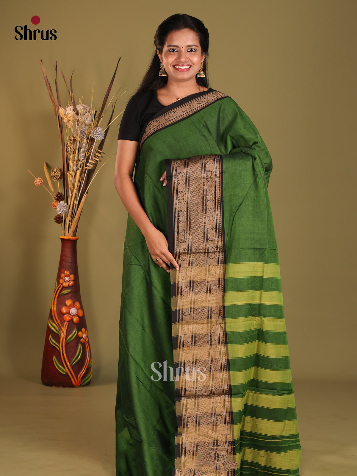 Green & Black - Narayanpet Cotton Saree