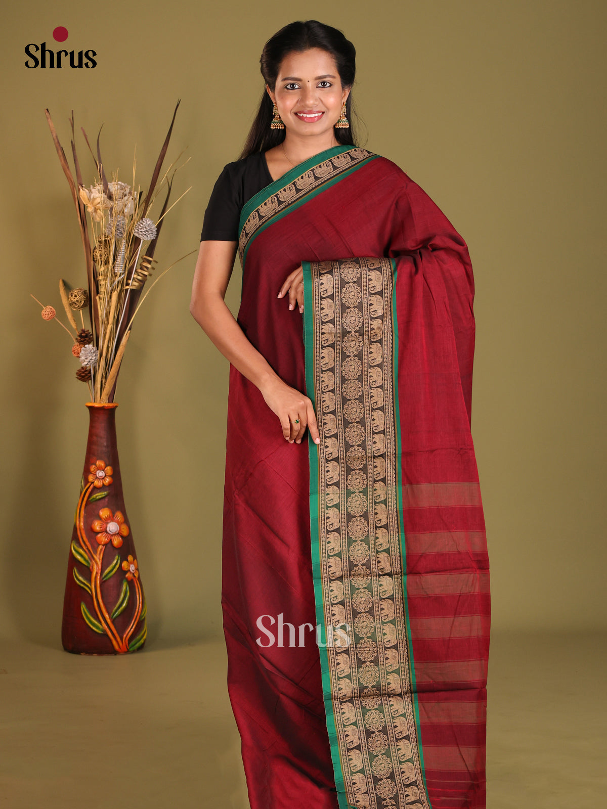 Maroon & Green- Narayanpet Cotton Saree