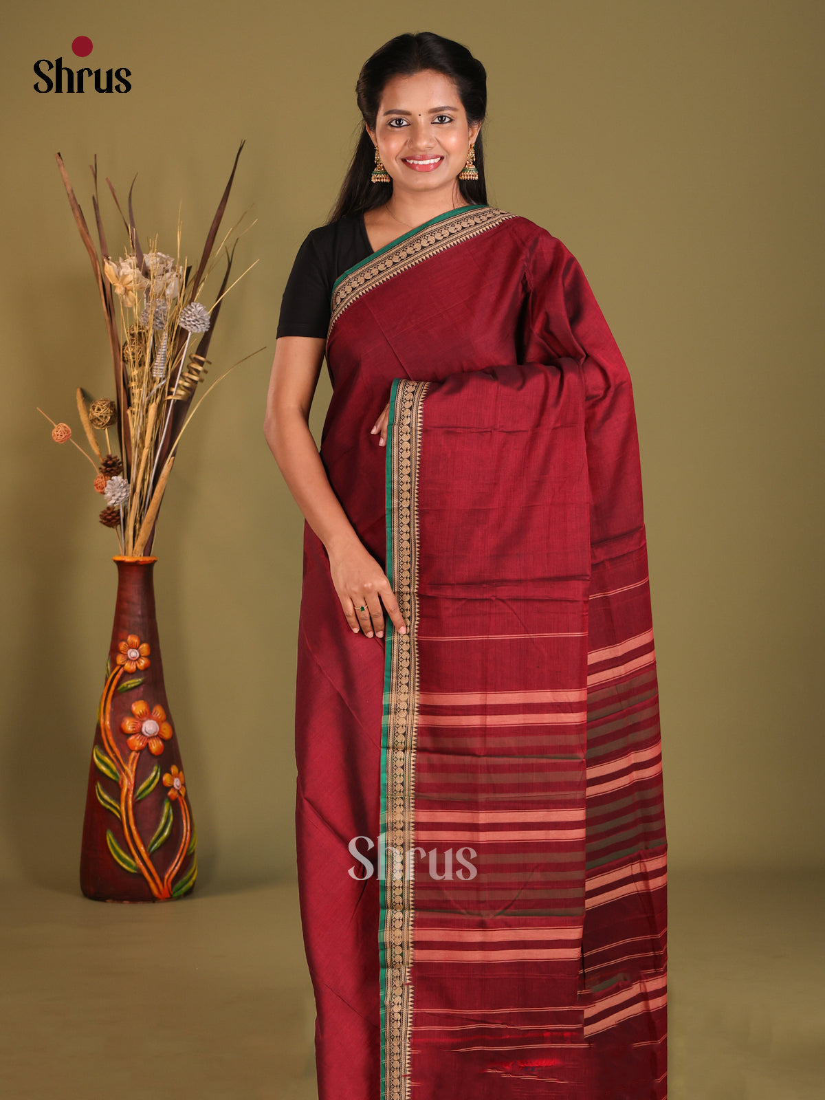 Maroon & Green - Narayanpet Cotton Saree