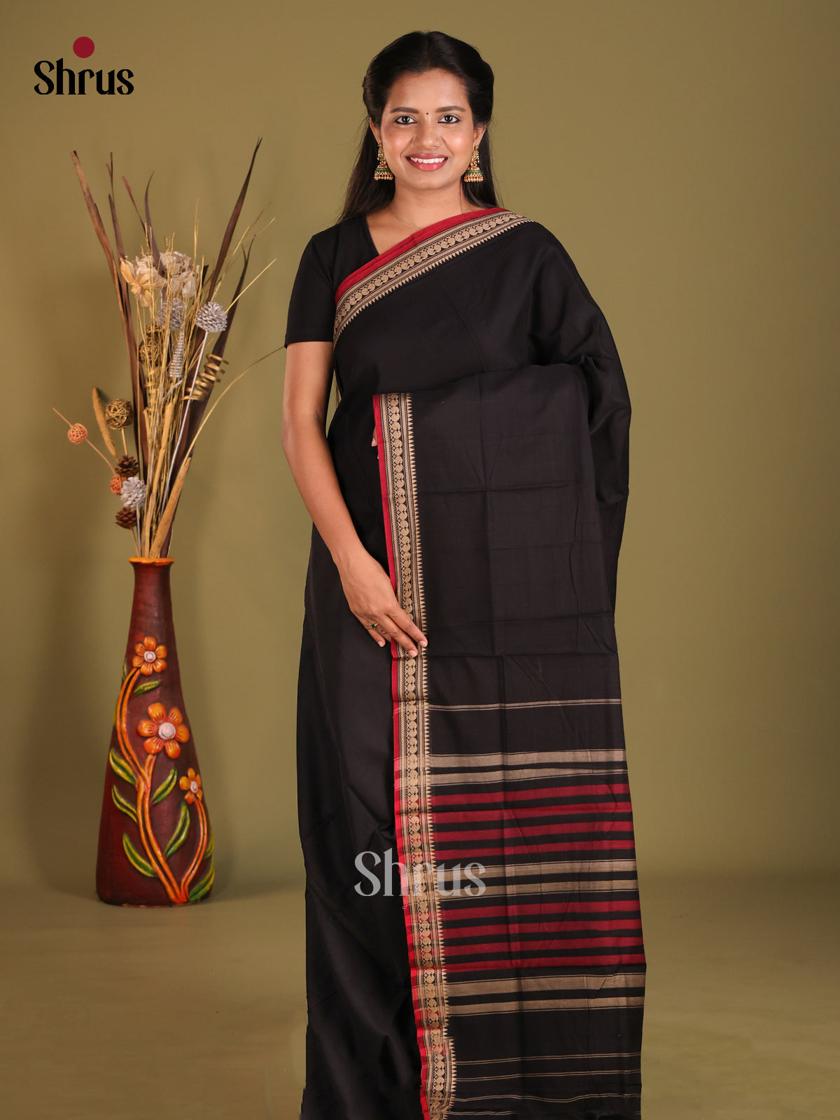 Black & Maroon- Narayanpet Cotton Saree
