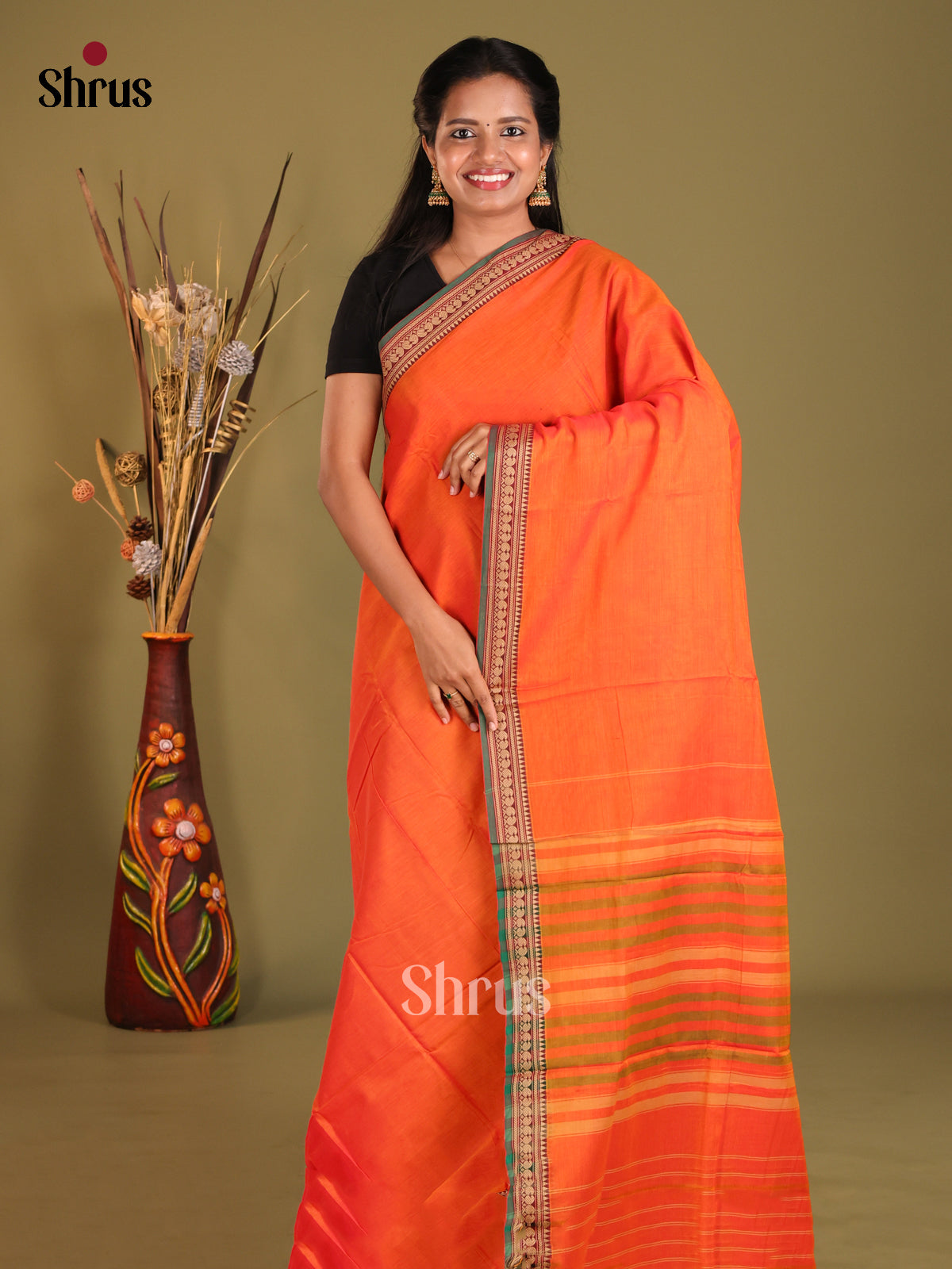 Orange & Green - Narayanpet Cotton Saree