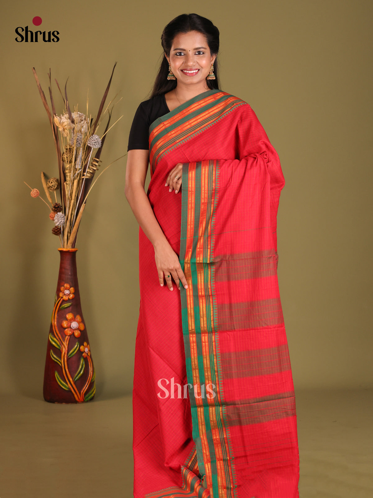 Red & Green - Narayanpet Cotton Saree