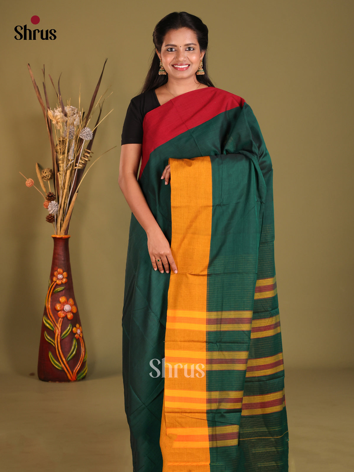 Green & Mustard - Narayanpet Cotton Saree