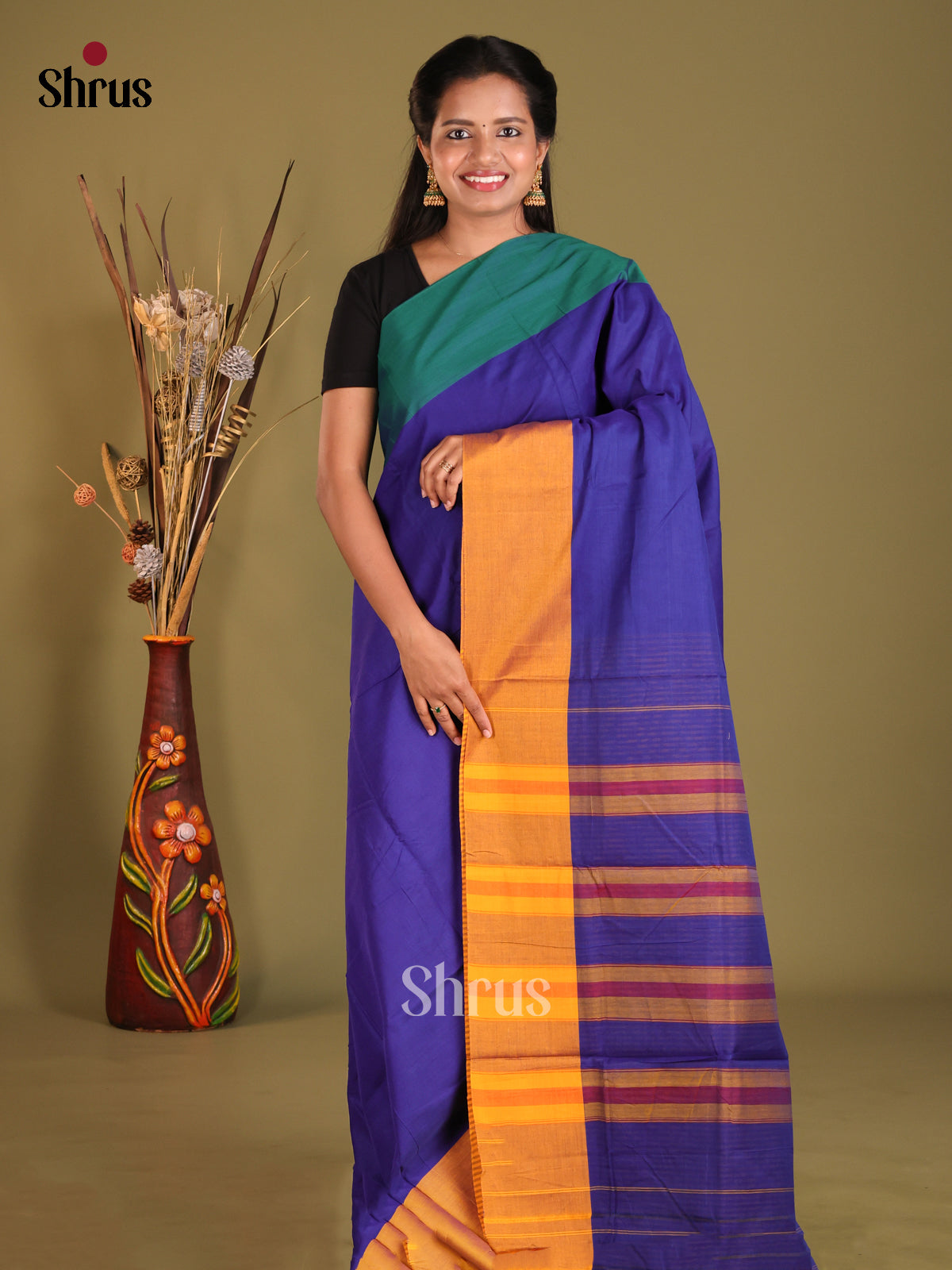 Blue & Mustard - Narayanpet Cotton Saree