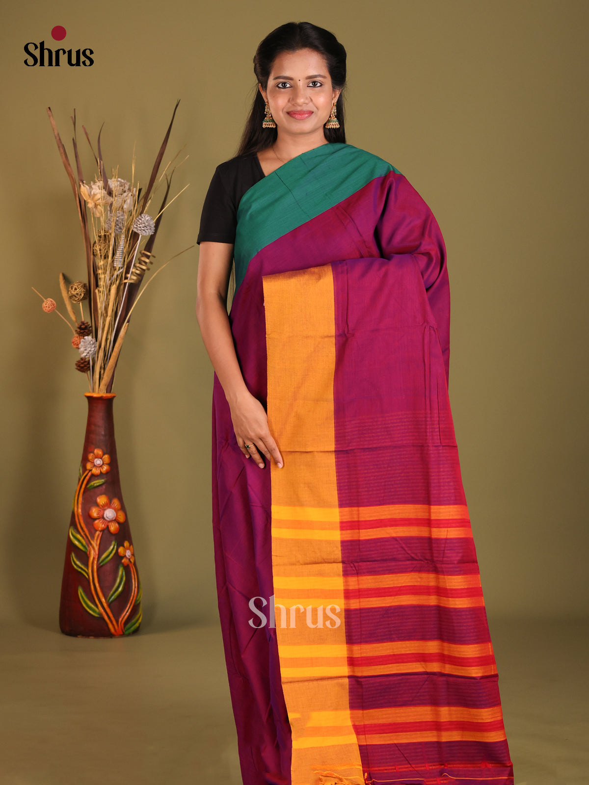 Purple & Mustard - Narayanpet Cotton Saree